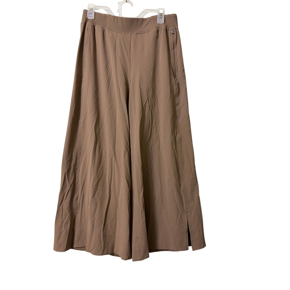 Lululemon Wide Leg Smocked Waist Pants Taupe Brown Side Slit 25 Inseam Size L